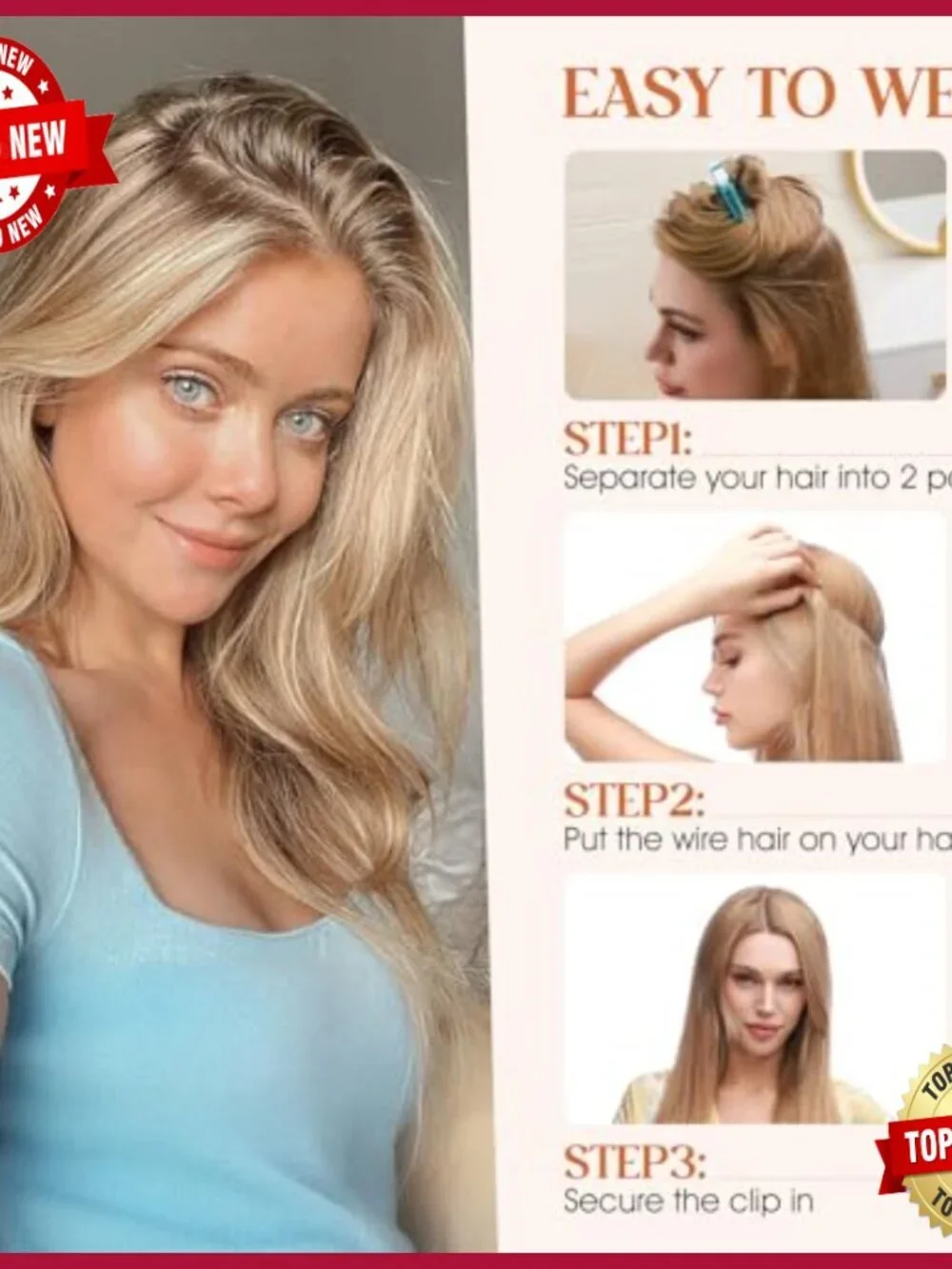 Real Human Hair Halo Extensions 12 Inch Short Wavy Adjustable Wire